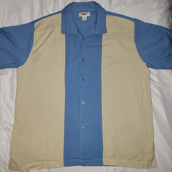 Good Life Other - Good Life 2X tan & blue bowling shirt